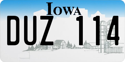 IA license plate DUZ114