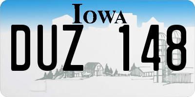 IA license plate DUZ148