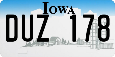 IA license plate DUZ178