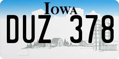 IA license plate DUZ378