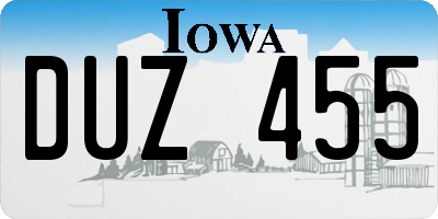 IA license plate DUZ455