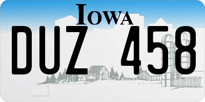IA license plate DUZ458