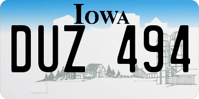 IA license plate DUZ494