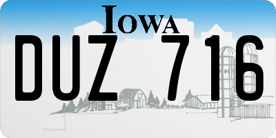 IA license plate DUZ716