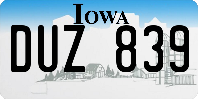IA license plate DUZ839