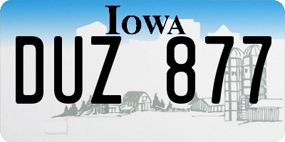 IA license plate DUZ877