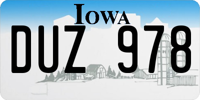 IA license plate DUZ978