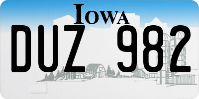 IA license plate DUZ982