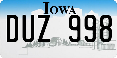 IA license plate DUZ998