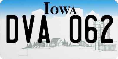 IA license plate DVA062