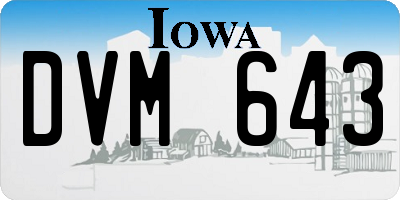 IA license plate DVM643
