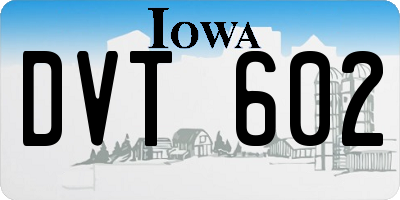 IA license plate DVT602
