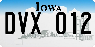 IA license plate DVX012