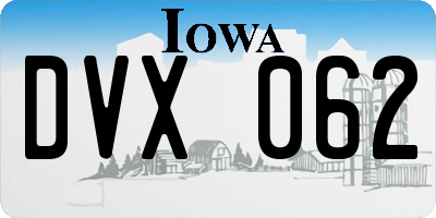IA license plate DVX062