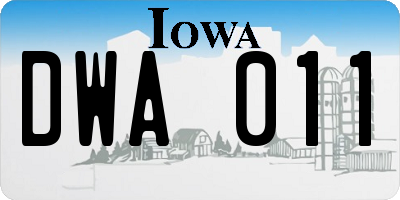 IA license plate DWA011