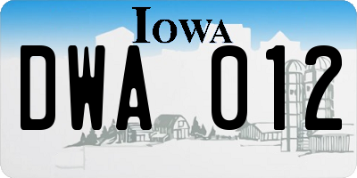 IA license plate DWA012