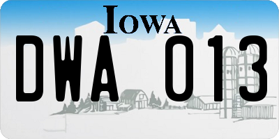 IA license plate DWA013