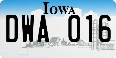 IA license plate DWA016