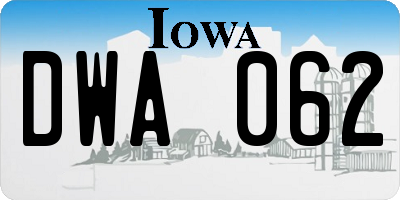 IA license plate DWA062