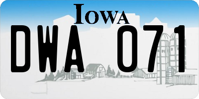 IA license plate DWA071