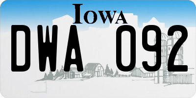 IA license plate DWA092