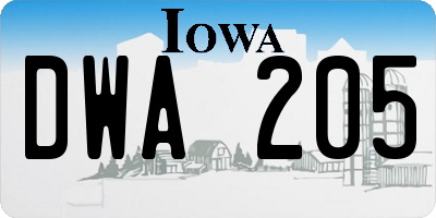 IA license plate DWA205