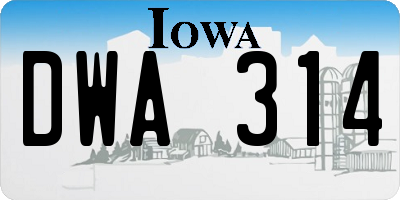 IA license plate DWA314