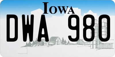 IA license plate DWA980