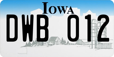 IA license plate DWB012