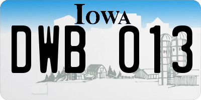 IA license plate DWB013