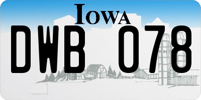 IA license plate DWB078