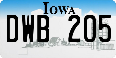 IA license plate DWB205
