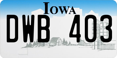 IA license plate DWB403
