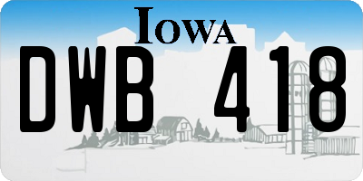 IA license plate DWB418