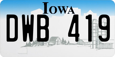 IA license plate DWB419