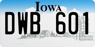 IA license plate DWB601