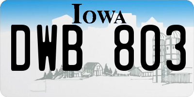 IA license plate DWB803