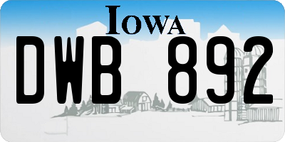 IA license plate DWB892