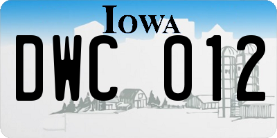 IA license plate DWC012