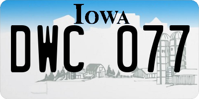 IA license plate DWC077