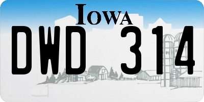 IA license plate DWD314