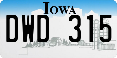 IA license plate DWD315