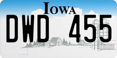 IA license plate DWD455