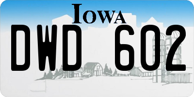 IA license plate DWD602