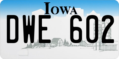 IA license plate DWE602