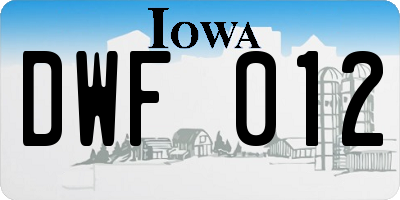 IA license plate DWF012