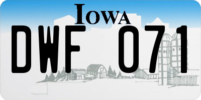 IA license plate DWF071