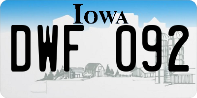 IA license plate DWF092