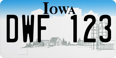 IA license plate DWF123