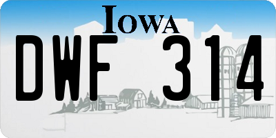 IA license plate DWF314